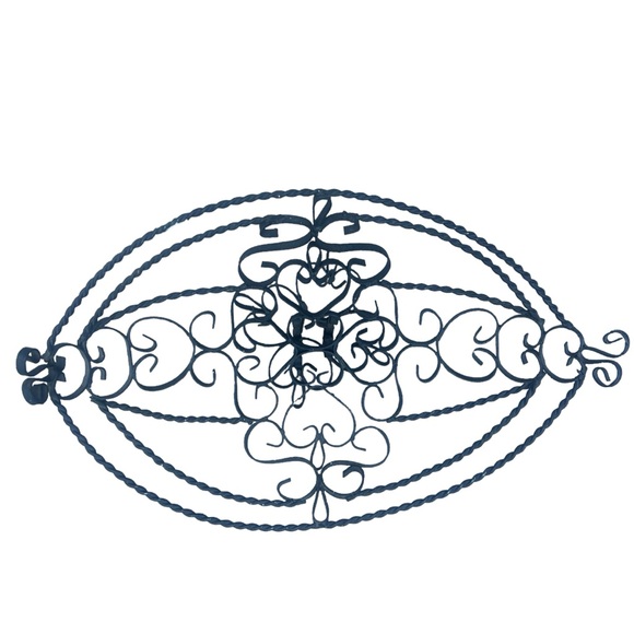 Vintage MCM Wrought Iron Scroll Metal Pedestal Fruit Bowl Basket Centerpiece - Picture 2 of 10